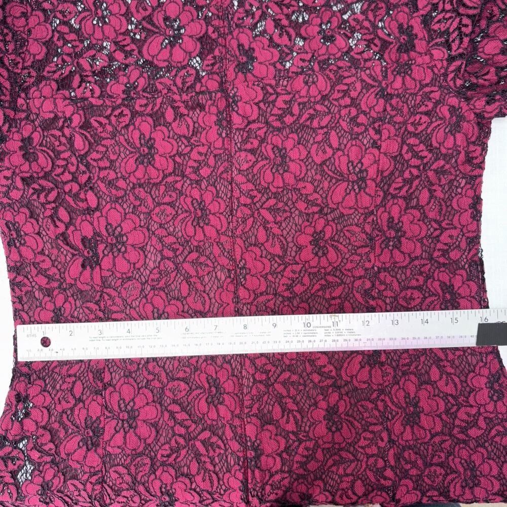 Retro Glam Illusion Lace Floral Holiday Cocktail Dress Burgundy Black 10 - Picture 13 of 15